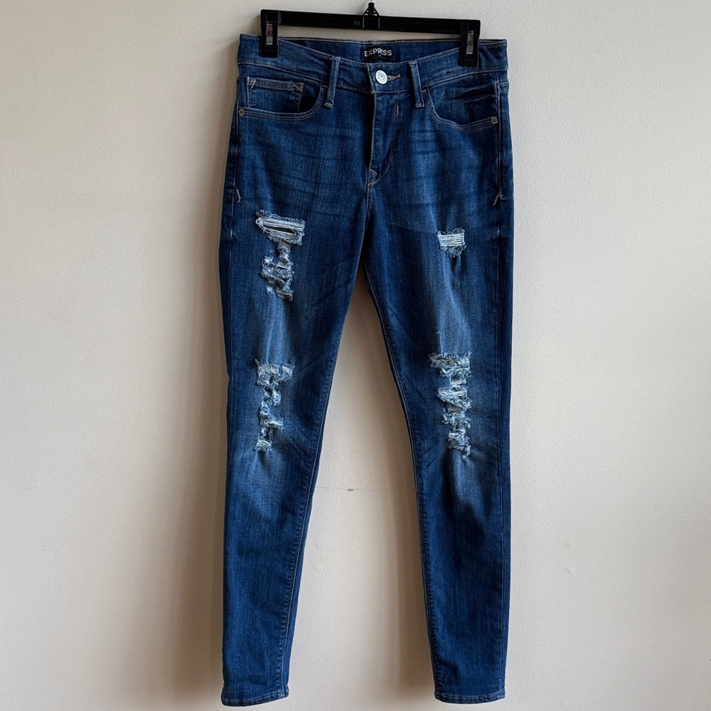 Express Women's Dark Blue Skinny Jeans 6